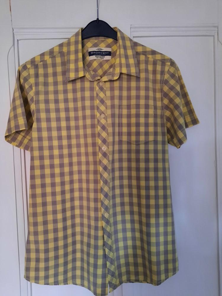 Hemd voor heren geruit met korte mouwen maat M, Kleding | Heren, Overhemden, Geel, Zo goed als nieuw, Broadway, Halswijdte 39/40 (M)