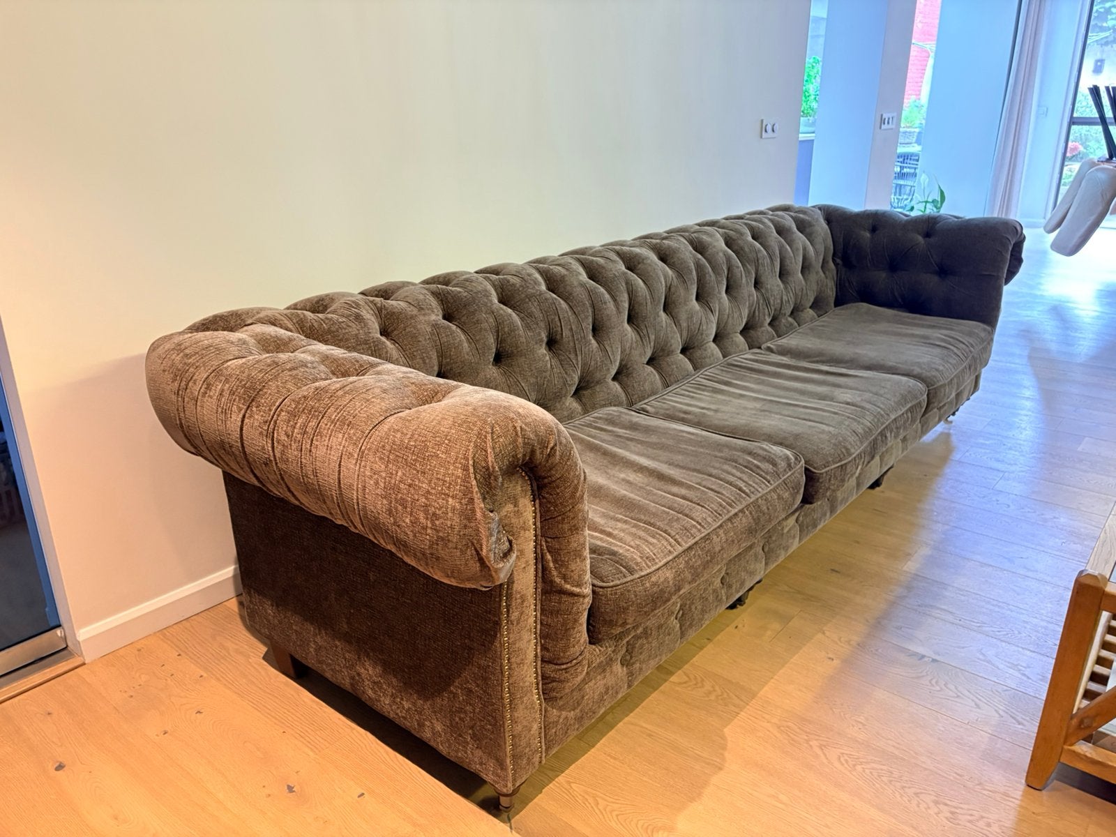 Zetel 4zit chesterfield look, Ophalen, Chesterfield, 300 cm of meer, Zo goed als nieuw
