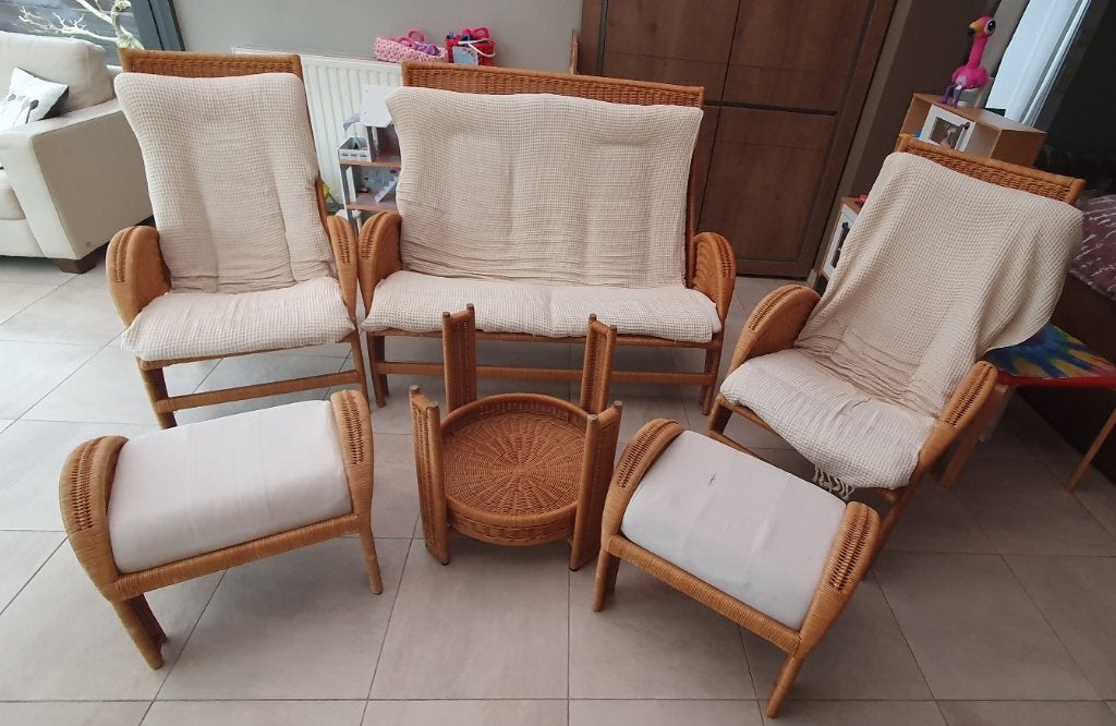 Rotan zithoek, Huis en Inrichting, Ophalen, Gebruikt, Hout