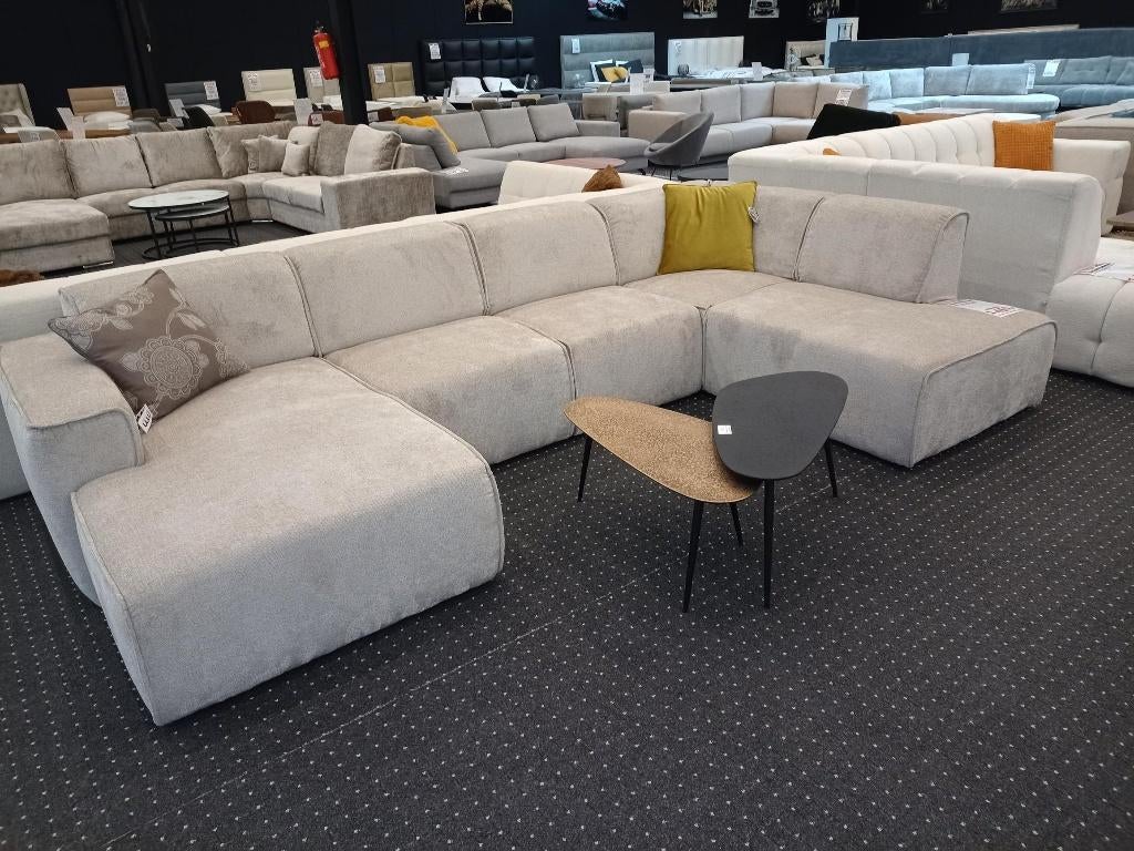 VI8 Hoeksalon Billund beige stof B 356/167cm/200 +Levering, Enlèvement, Neuf, Tissus, 125 cm ou plus
