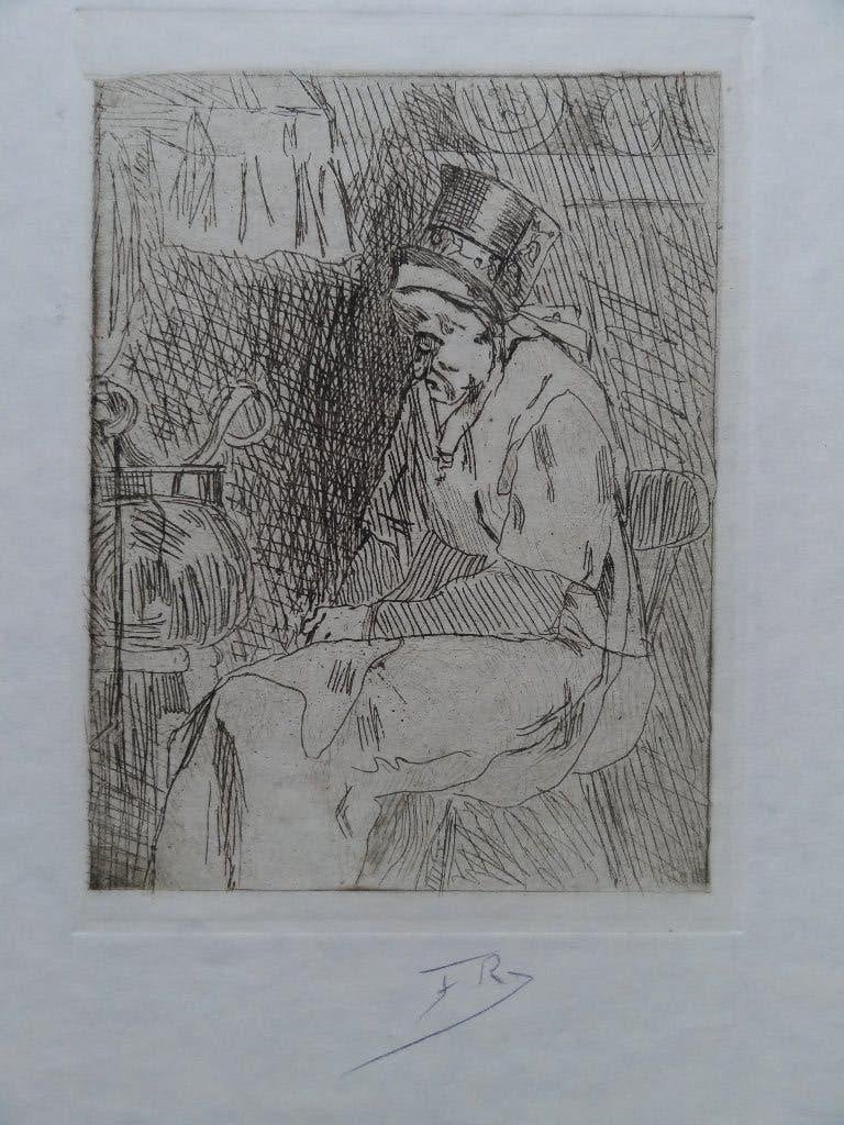 Félicien Rops (1833-1898) "tante Johanna" ets uit 1874, Antiek en Kunst, 1800 - 1899, Portret, Gesigneerd, Verzenden