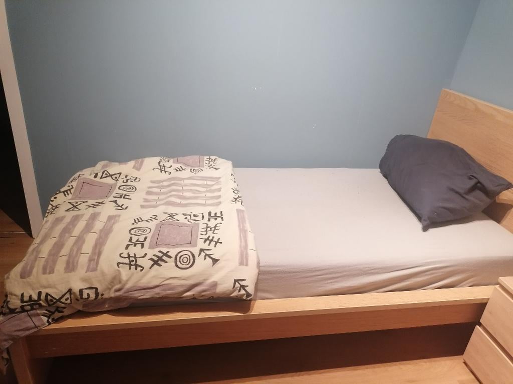 1-persoons bedframe MALM + lattenbodem, Ophalen, Gebruikt, 90 cm, Eenpersoons