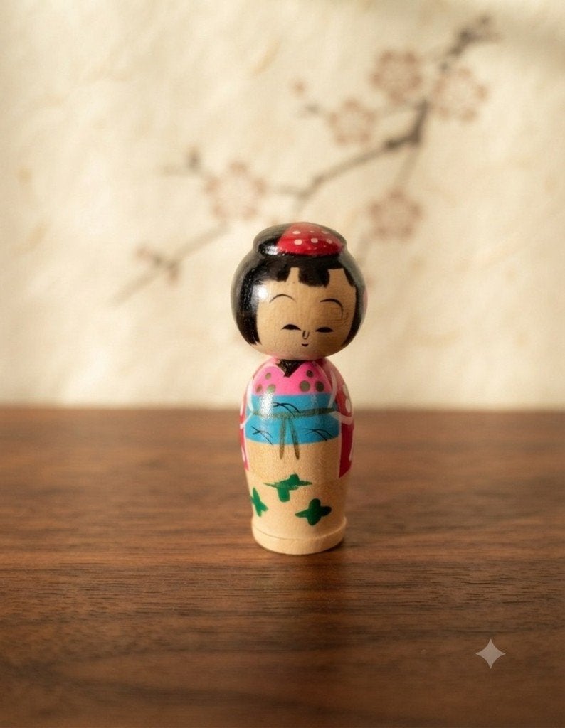 Joli Kokeshi à tête branchée, Antiquités & Art, Art | Art non-occidental, Poupée, Japon, Bois, Multicolore, Peint, Fait main, Décoré