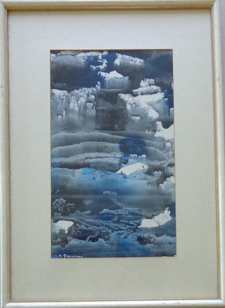 ROBERT GEENENS / ABSTRACTIE / OLIEVERF PAPIER 36x26cm KADER, Enlèvement ou Envoi