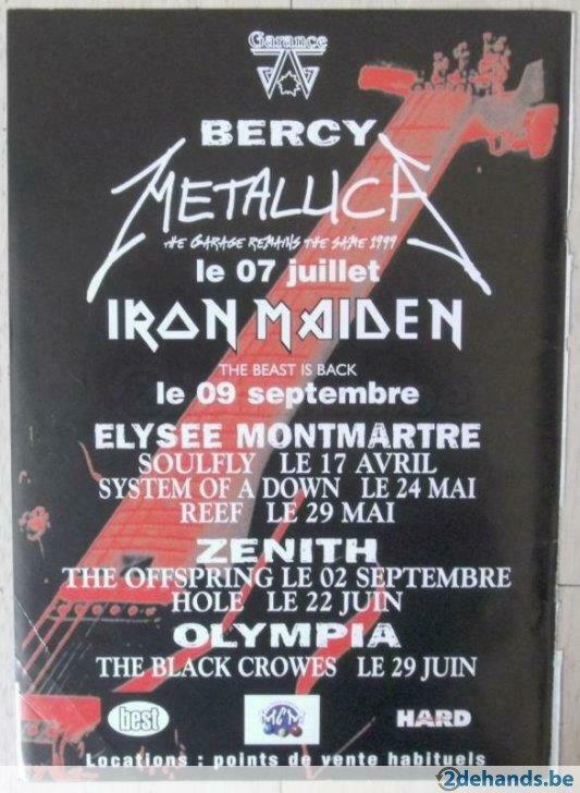 cover Iron Maiden + advertentie concerten 99 (oa Metallica), Verzamelen, Ophalen of Verzenden, Gebruikt
