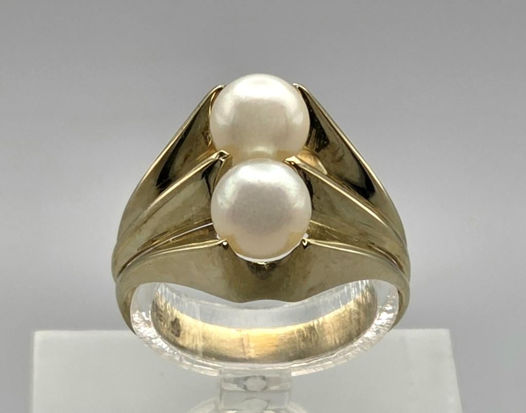 Bague vintage en or avec perles. 2026/73., Bijoux, Sacs & Beauté, Bagues, Enlèvement ou Envoi, Autres couleurs, Comme neuf, Or