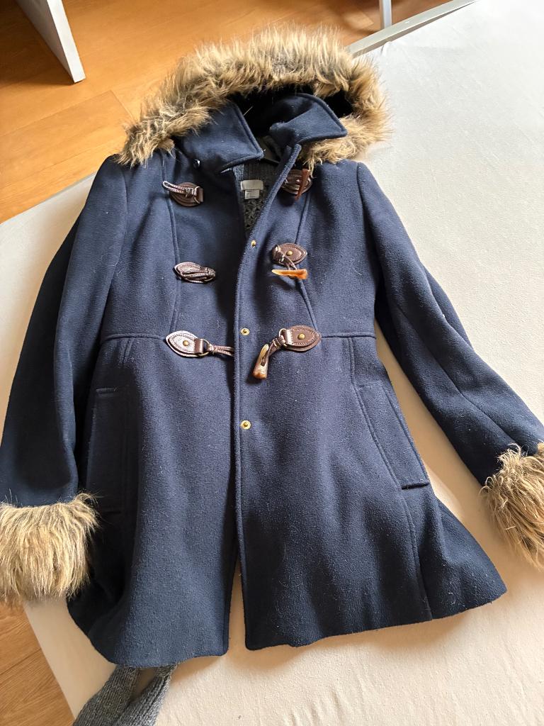 Blauwe jas met pels, Ophalen of Verzenden, Maat 36 (S), Blauw