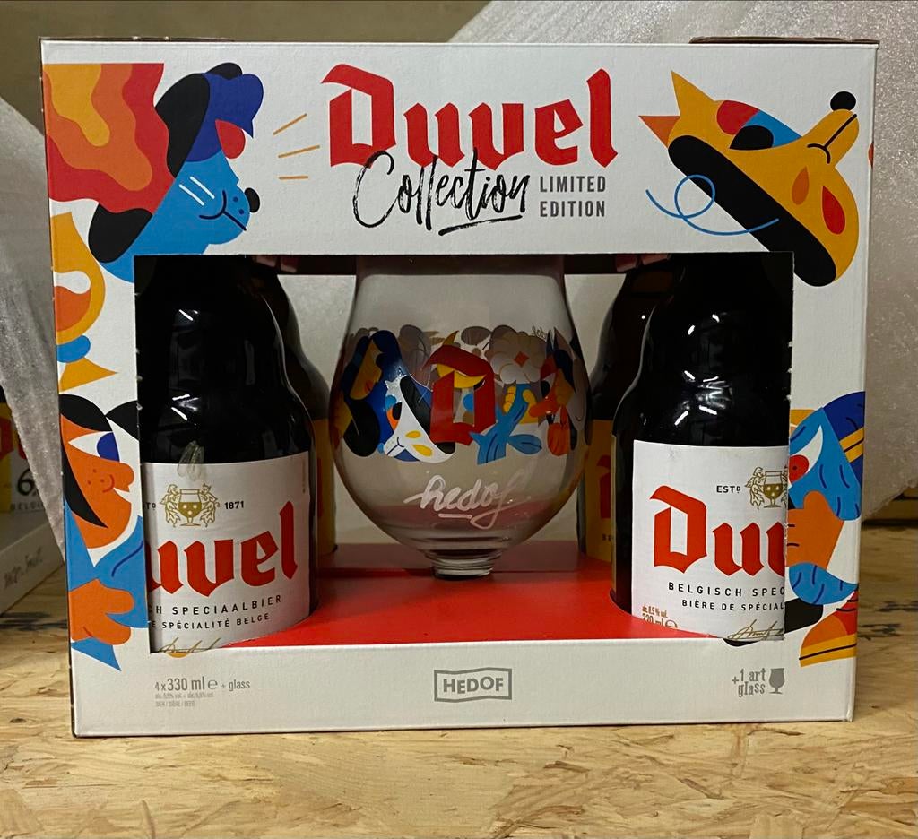 Duvel set Hedof gehandtekend, Ophalen of Verzenden, Nieuw, Glas of Glazen, Duvel