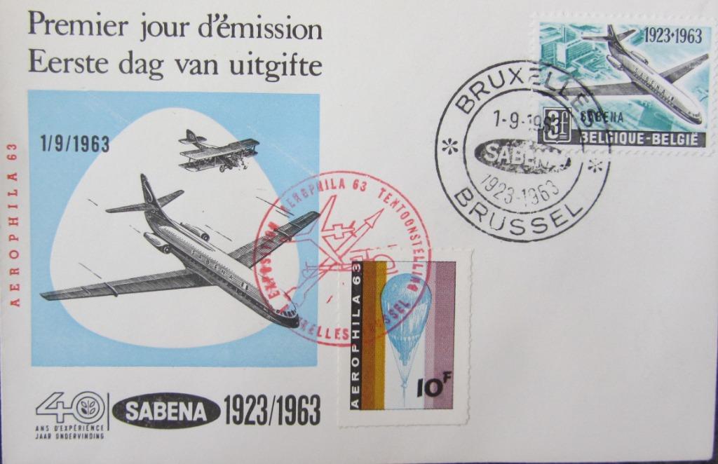 FDC VERJAARDAG SABENA 1923-1963, Enlèvement ou Envoi, Affranchi, Avions