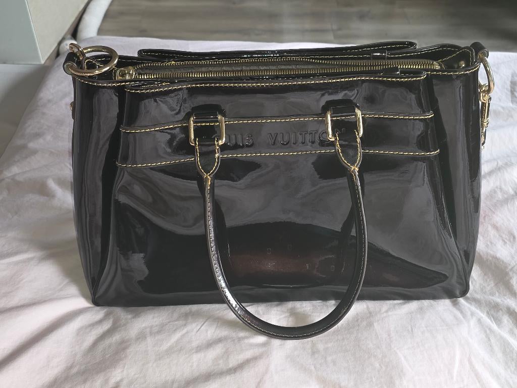 Grand sac vernis maron, Envoi, Comme neuf, Brun, Sac à main