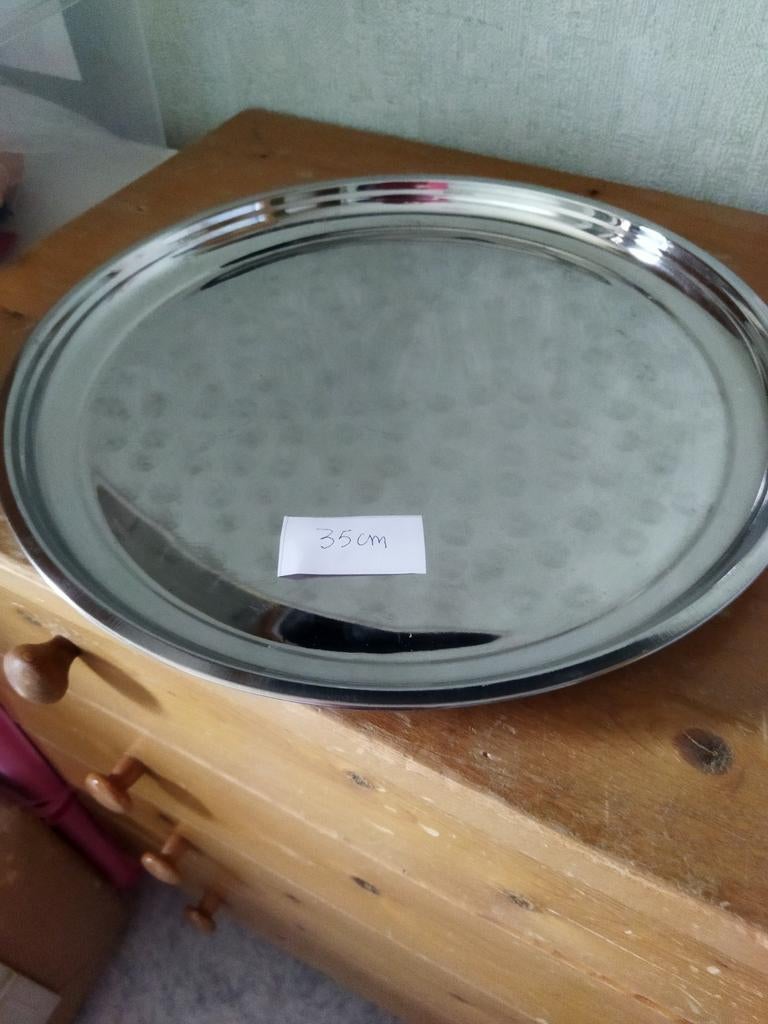 Plat rond en inox, Maison & Meubles, Enlèvement ou Envoi, Utilisé, Rond