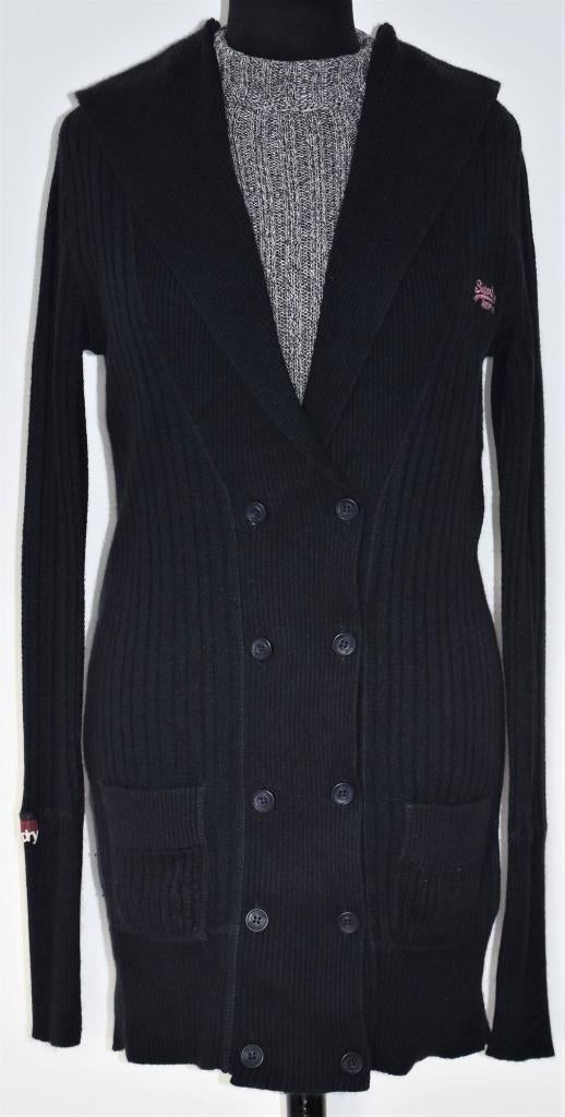 SuperDry : Gilet cardigan vest / zacht lang donkerblauw / S, Enlèvement ou Envoi, Superdry, Taille 36 (S), Comme neuf