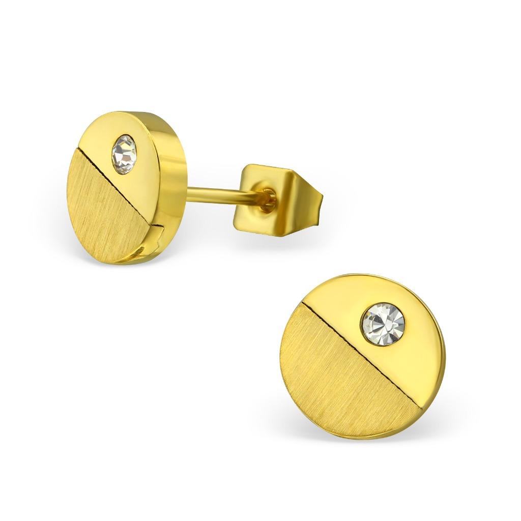Boucles d'oreilles puces rondes en acier plaqué or avec cris, Enlèvement ou Envoi, Or, Avec cristal, Autres matériaux