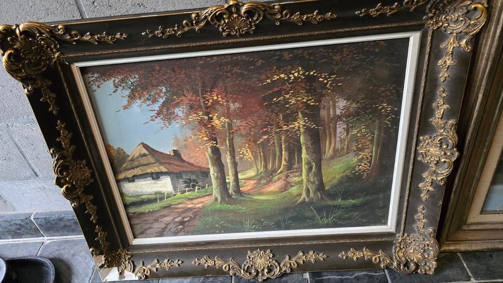 Grande peinture sur toile, forêt et pompe à eau, châssis des, Enlèvement ou Envoi