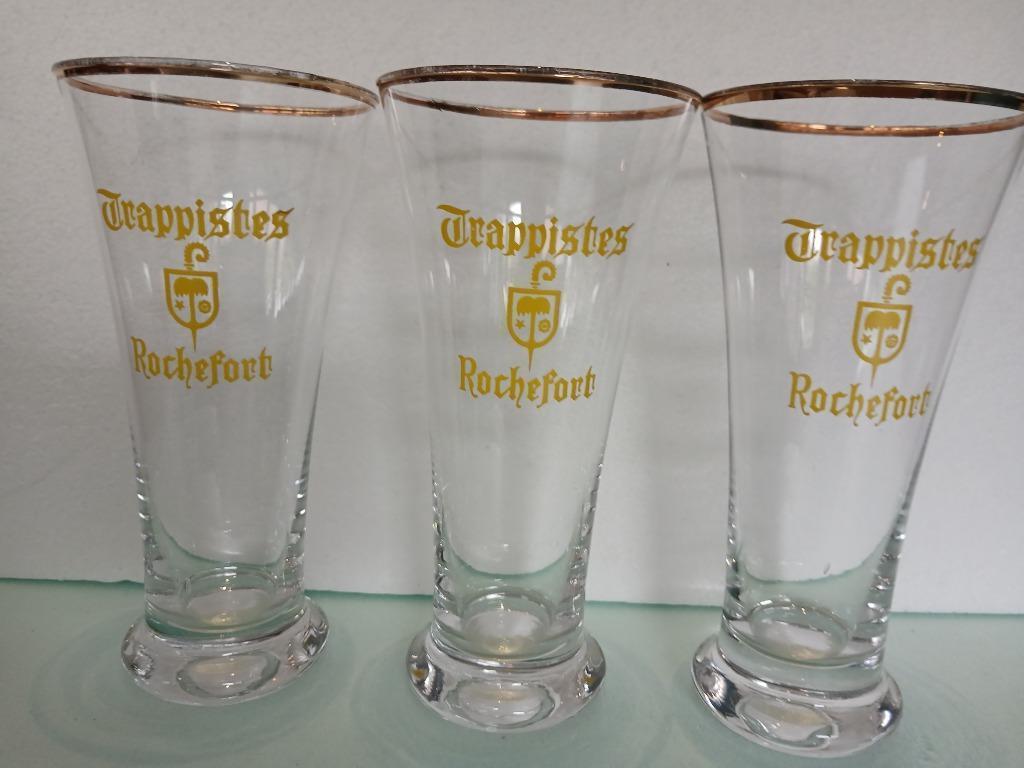 Trois anciens verres flutes TRAPPISTES ROCHEFORT en jaune, Enlèvement ou Envoi, Comme neuf, Verre ou Verres
