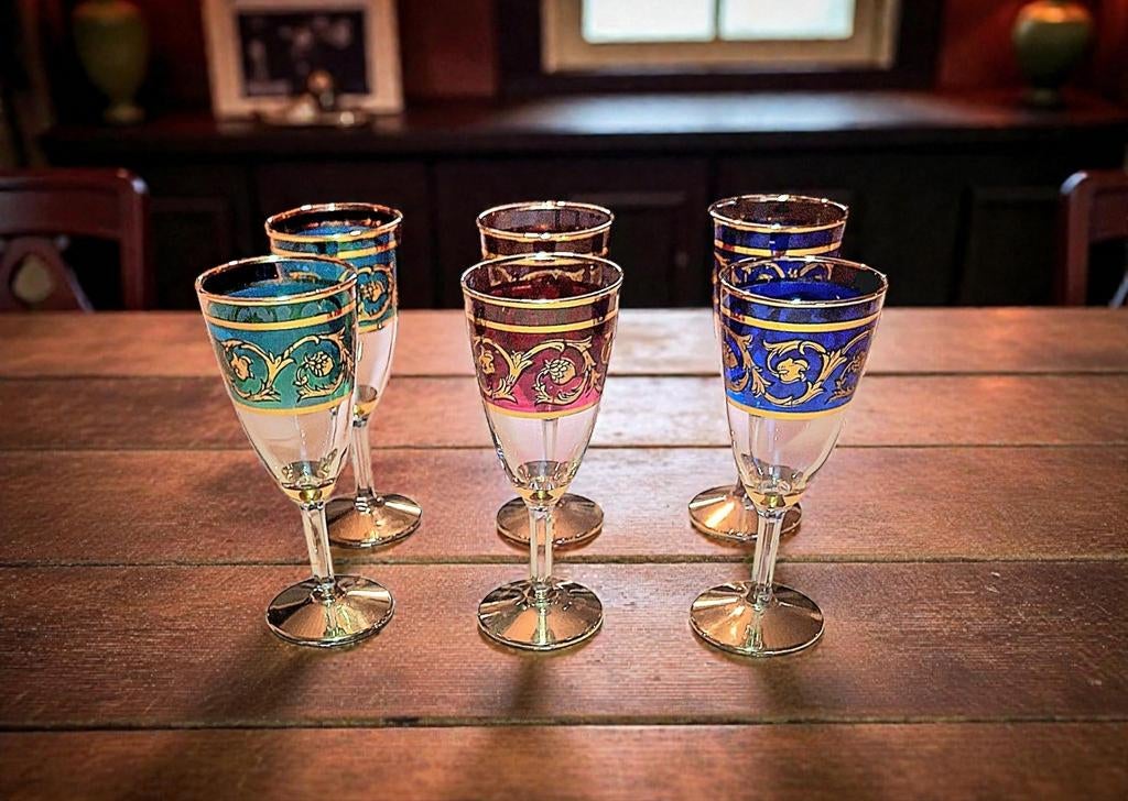 6 verres à liqueur vintage luxe overlay 14 cm, Enlèvement ou Envoi