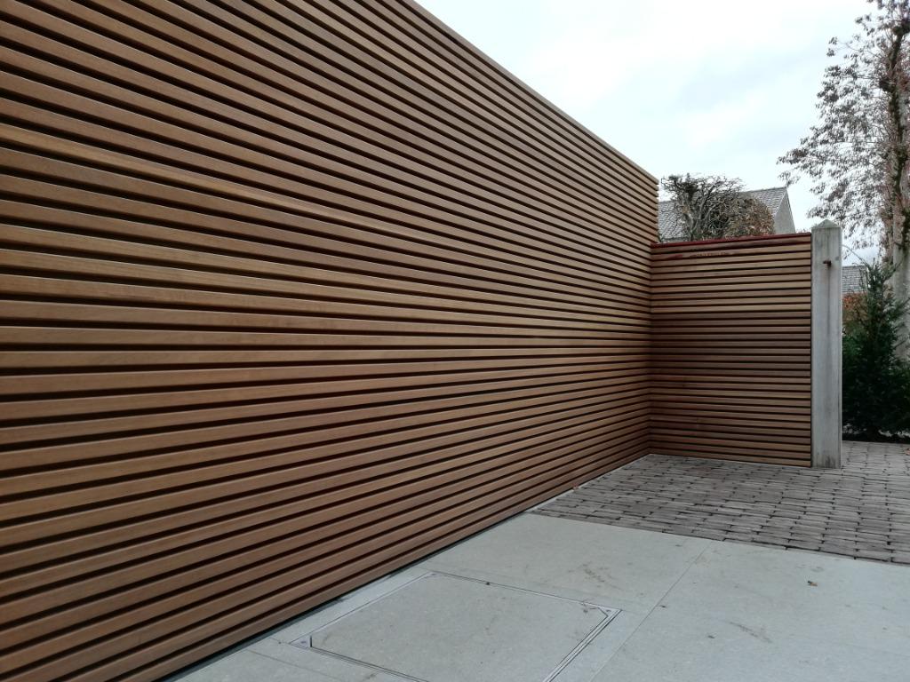 Houten tuinwand - Thermowood / Padouk - Tuinafsluitingen, Ophalen of Verzenden, Nieuw, Hout