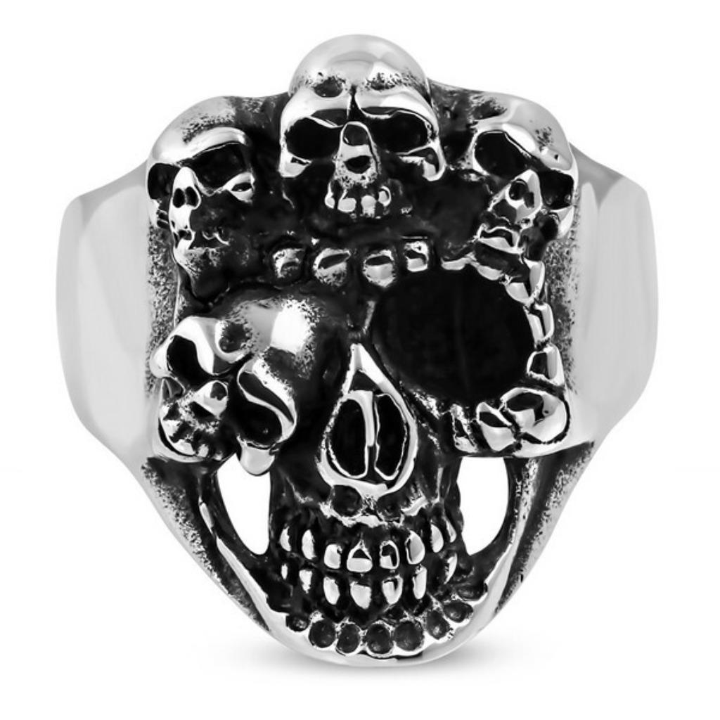 Eénoog skull biker ring in stainless steel, Handtassen en Accessoires, Ringen, Nieuw, Dame of Heer, IJzer of Staal, Ophalen of Verzenden