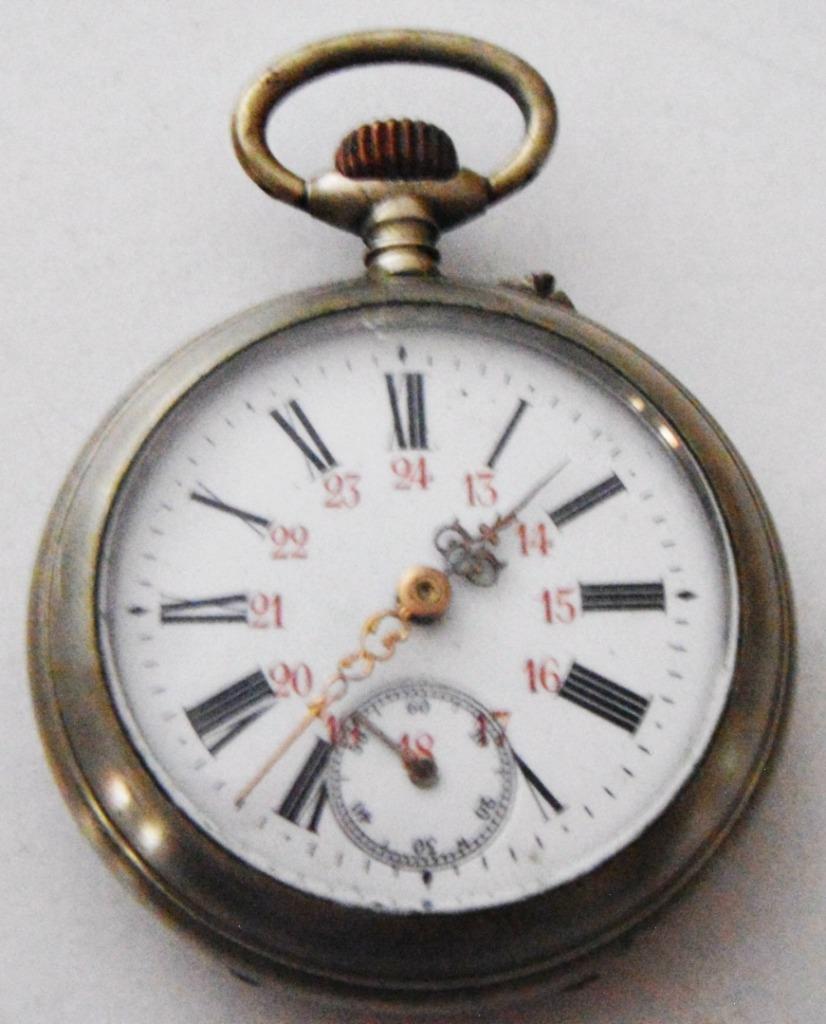 Montre poche homme vintage niquel/chrome, chiffres romains, Collections, Enlèvement ou Envoi, Utilisé