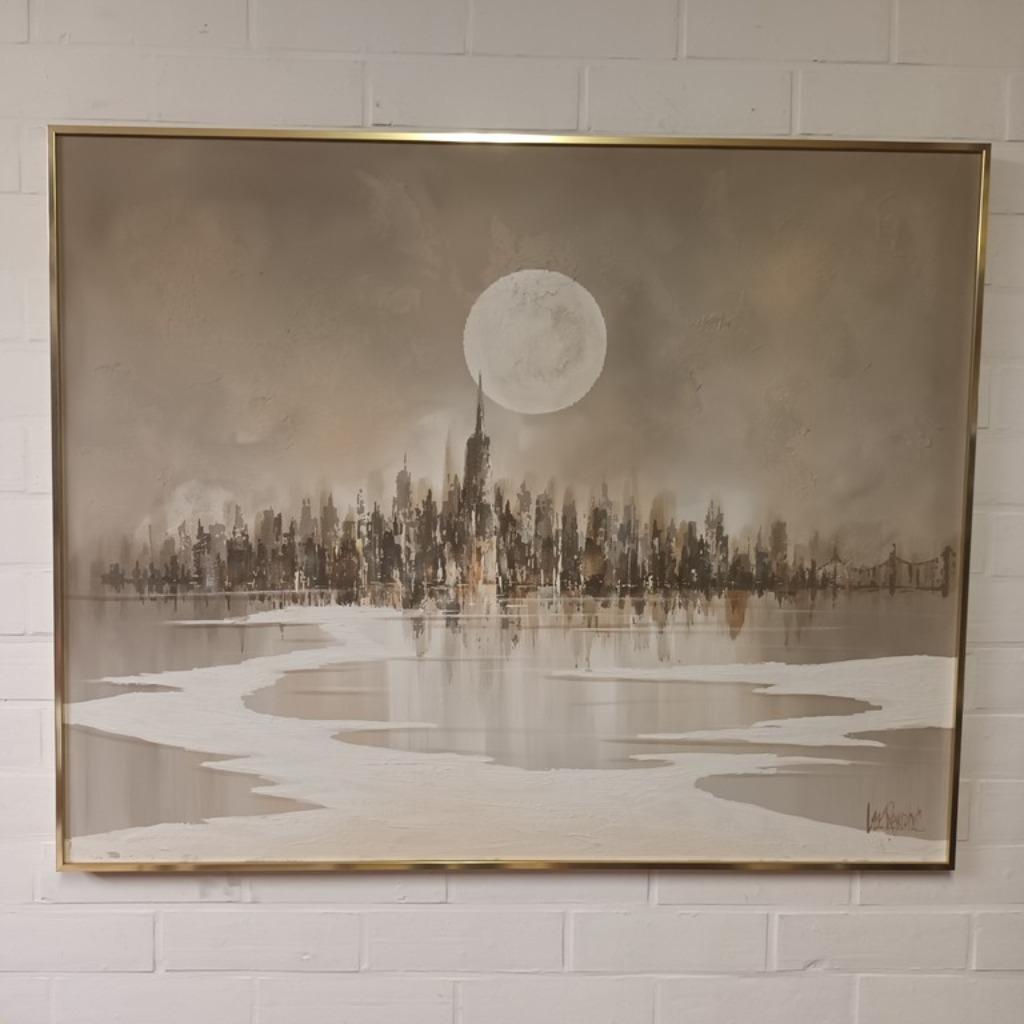 Lee Reynolds Burr (1936) - Olieverf - City by night, Antiek en Kunst, Kunst | Schilderijen | Modern, Ophalen