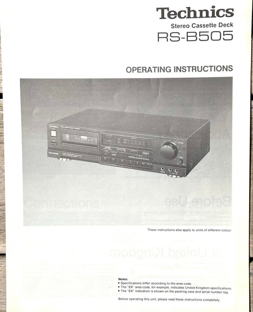 Technics RS-B505 cassette deck MANUAL, Enlèvement ou Envoi