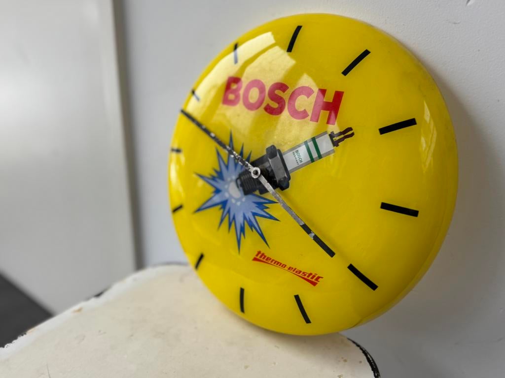 Horloge publicitaire ancienne BOSCH Spark Plug, Collections, Enlèvement ou Envoi, Utilisé, Panneau publicitaire