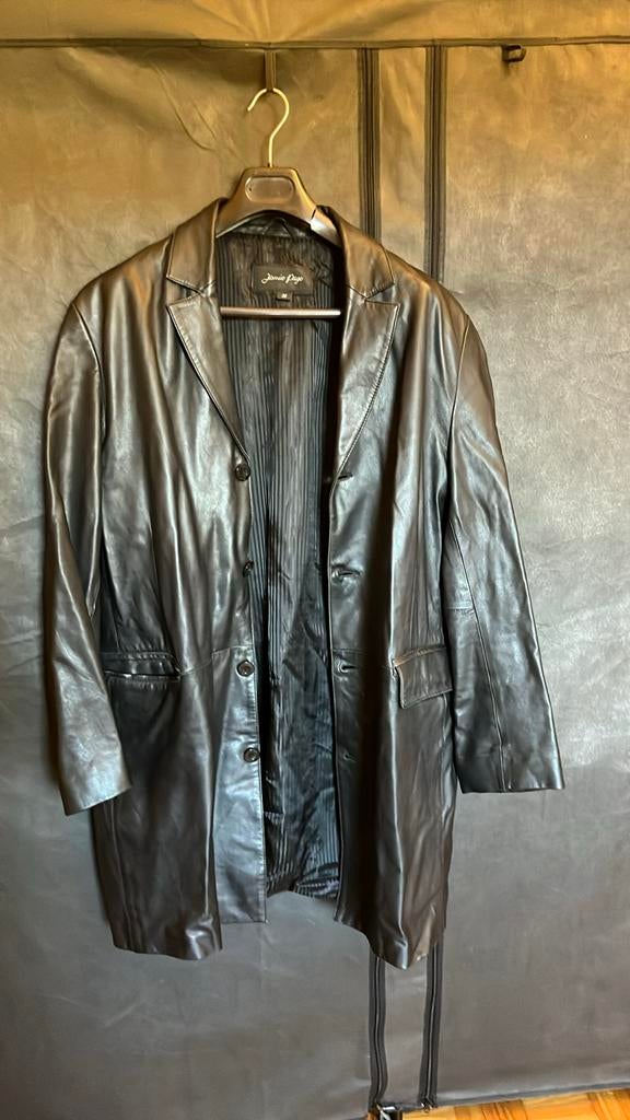 Manteaux en cuir noir court vintage taille 58, Enlèvement, Porté