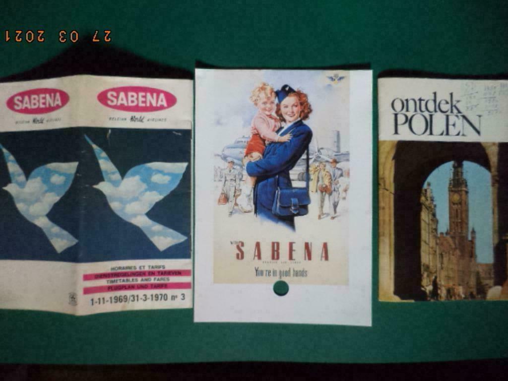 SABENA: Lot: 2 boekjes + reclame + 2 krantenartikels. Goed !, Verzamelen, Luchtvaart en Vliegtuigspotten, Gebruikt, Ophalen of Verzenden