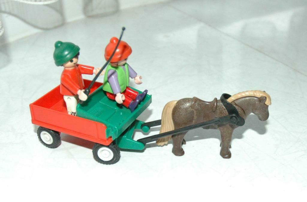 poney avec chariot et 2 enfants playmobil, Enlèvement ou Envoi, Utilisé, Ensemble complet