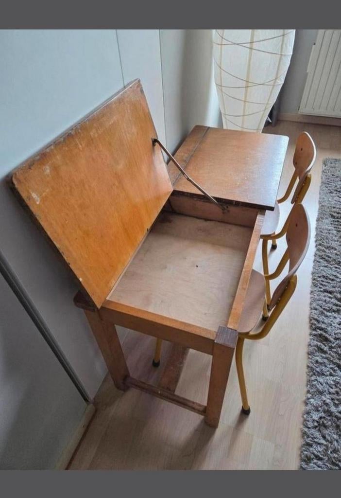 Ancien bureau de chambre double en vernis d'origine, vintage, Enlèvement, Utilisé