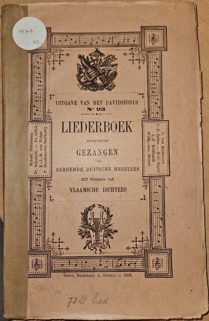 Liederboek behelzende gezangen van beroemde Duitsche meester, Livres, Musique, Enlèvement ou Envoi, Diverse auteurs, Utilisé, Autres sujets/thèmes