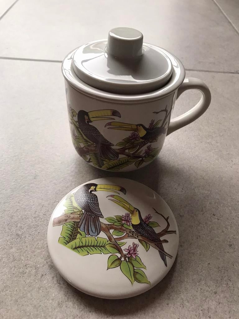 Vintage theepot met vogelmotief, Ophalen of Verzenden, Zo goed als nieuw