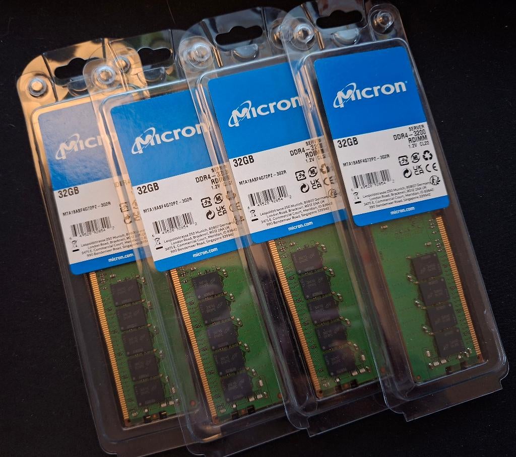 Micron 128GB DDR4 ECC Registered geheugen (4x32GB), 32 GB, Server, DDR4, Ophalen of Verzenden
