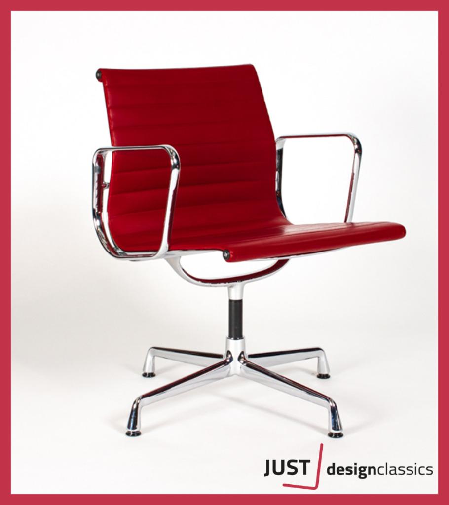 Vitra ea108 Eames Kersen Rood Leder Chroom (6 beschikbaar), Huis en Inrichting, Stoelen, Ophalen, Rood