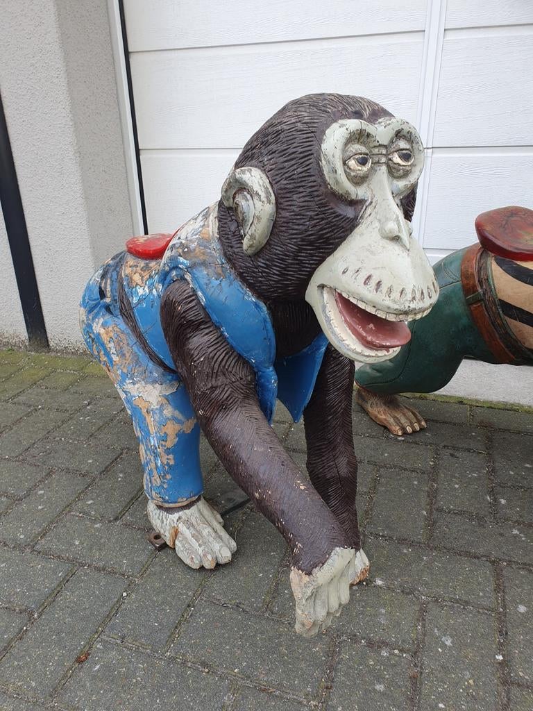 Jaren 70 vintage houten kermis aap draaimolen, Ophalen of Verzenden, Zo goed als nieuw