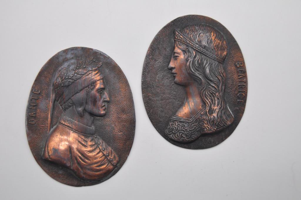 2 Medallions - Dante en zijn muze Beatrice, Ophalen of Verzenden