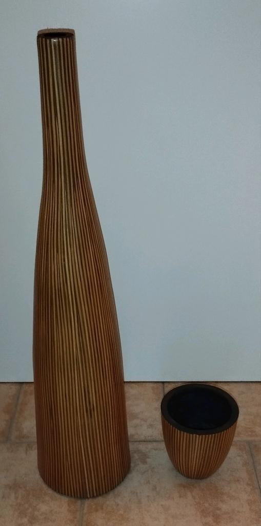 Duo vase totem & cache-pot imitation bois zébré, Enlèvement