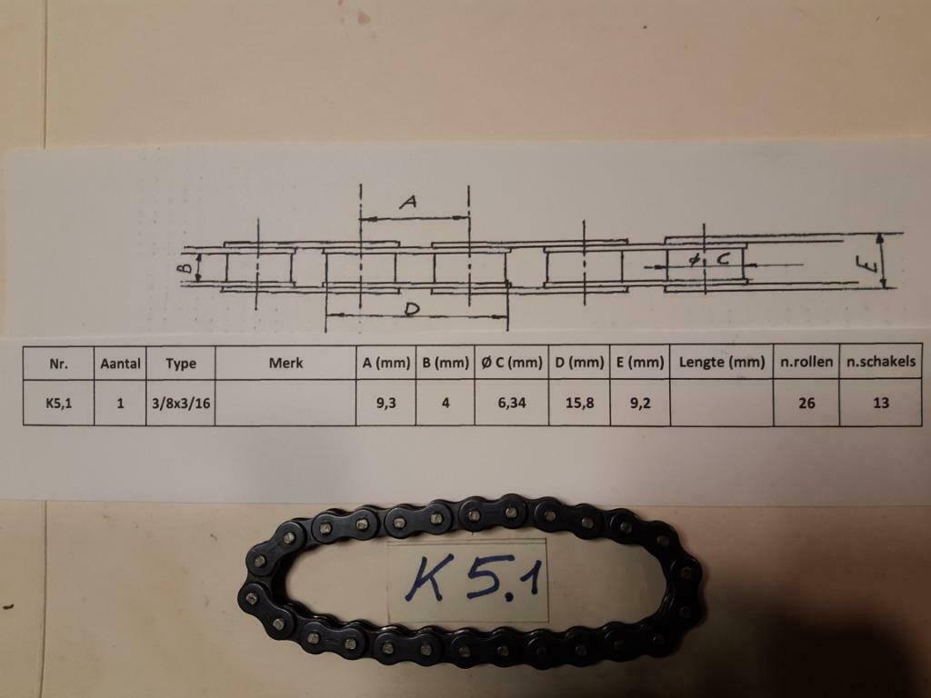 Aandrijfketting 3/8" x 3/16" voor dynamo of magneet, Motos, Envoi, Neuf
