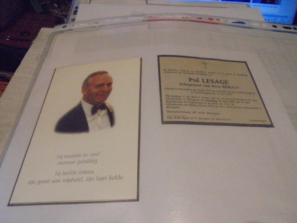 dp Pol Lesage, Verzamelen, Bidprentjes en Rouwkaarten, Ophalen of Verzenden, Bidprentje
