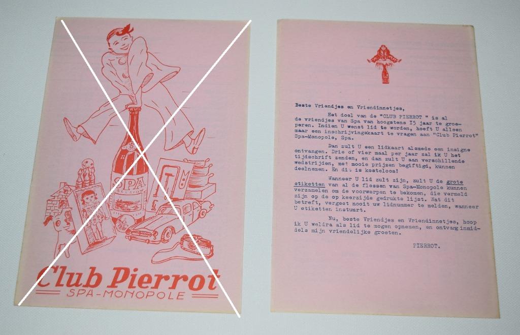 Spa Monopole - Club Pierrot / Oude folder 10 - 12 - 1959, Verzenden, Zo goed als nieuw, Overige typen, Overige merken