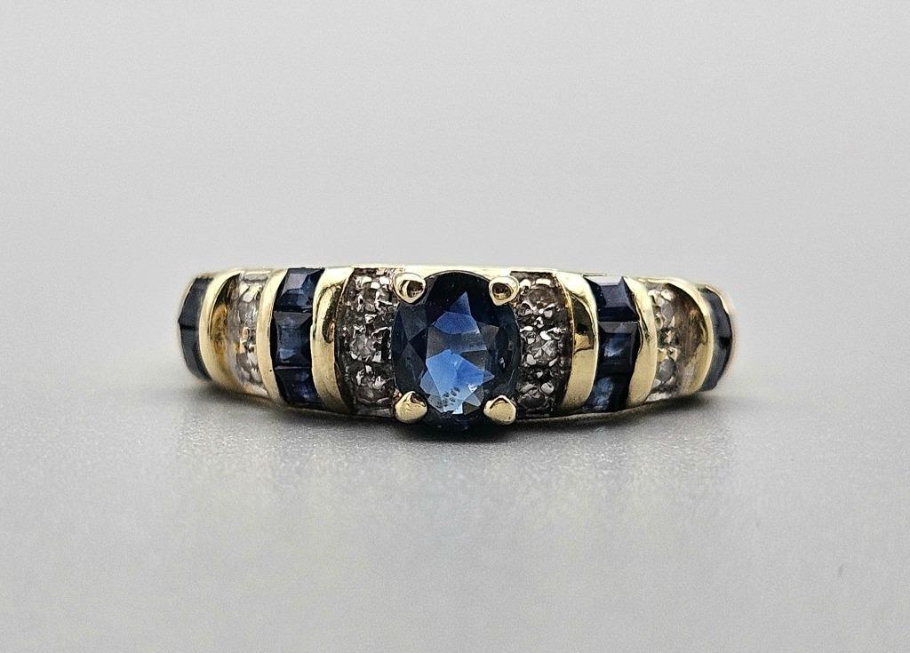 Gouden Vintage ring edelsteen saffier en diamant. 2024/148., Ophalen of Verzenden, Goud, Ring, Met edelsteen