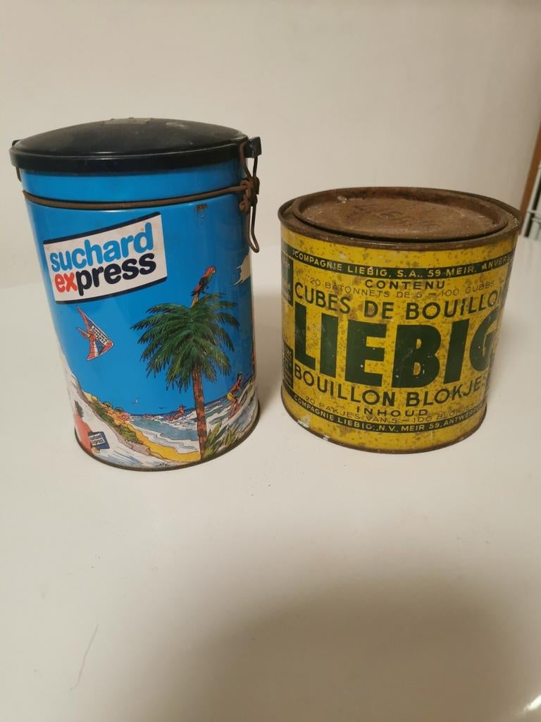 2 très anciennes boîtes en fer blanc de Liebig et Suchard, Enlèvement ou Envoi, Utilisé