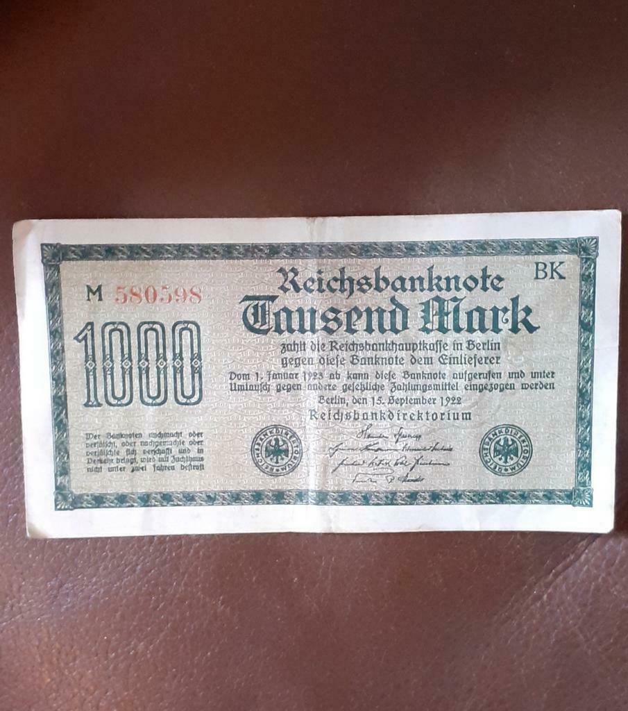 ancien billet 1000 mark 1923, Ophalen of Verzenden, Duitsland, Los biljet