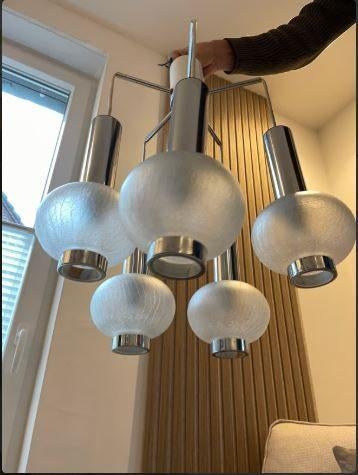 vintage hanglamp kaskadenlamp Hillebrand 70er, Huis en Inrichting, Ophalen, Zo goed als nieuw, Glas, 70er