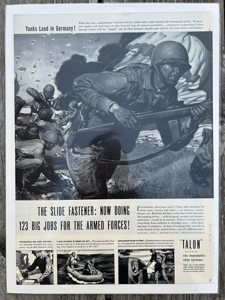 Publicité US WW2 de TALON avec des parachutistes, airborne, Enlèvement ou Envoi