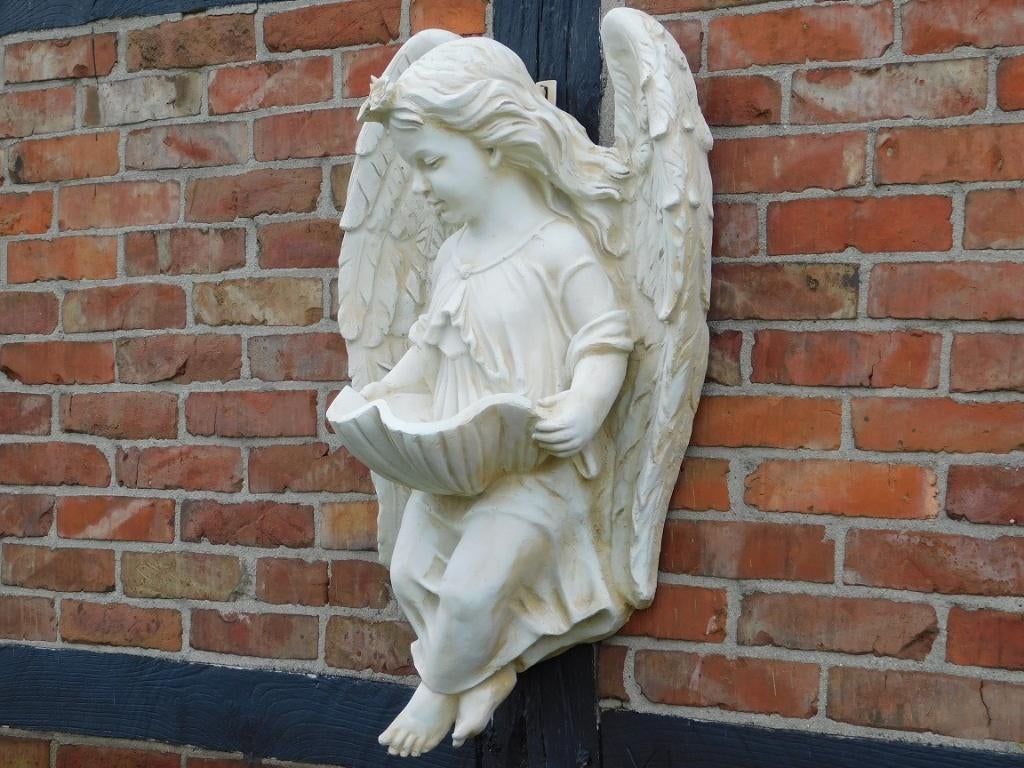 Engel met schaal - polystone - wanddecoratie, Tuin en Terras, Ophalen of Verzenden