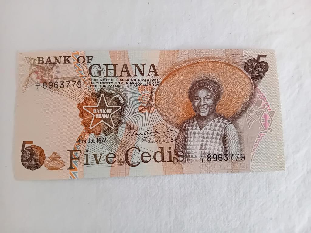 Ticket 5 Cedis 1977 Nieuw Ghana, Ophalen of Verzenden, Los biljet