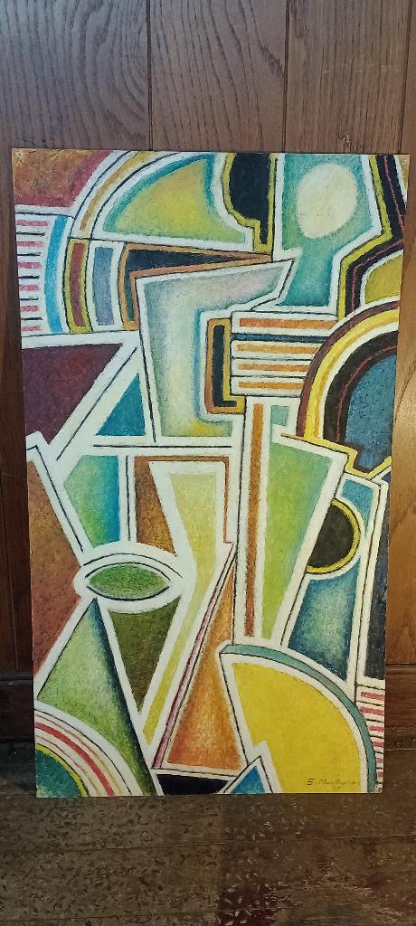 Peinture mixte géométrique Serge Montegnies, 45x80,n571, Enlèvement ou Envoi