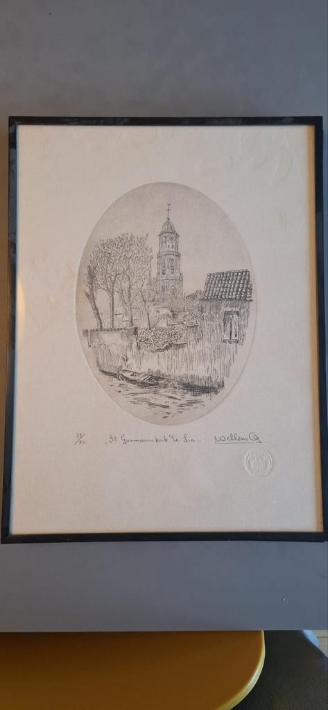 Ets Andre Wellens: sint gumaruskerk te lier, Antiek en Kunst, Ophalen of Verzenden