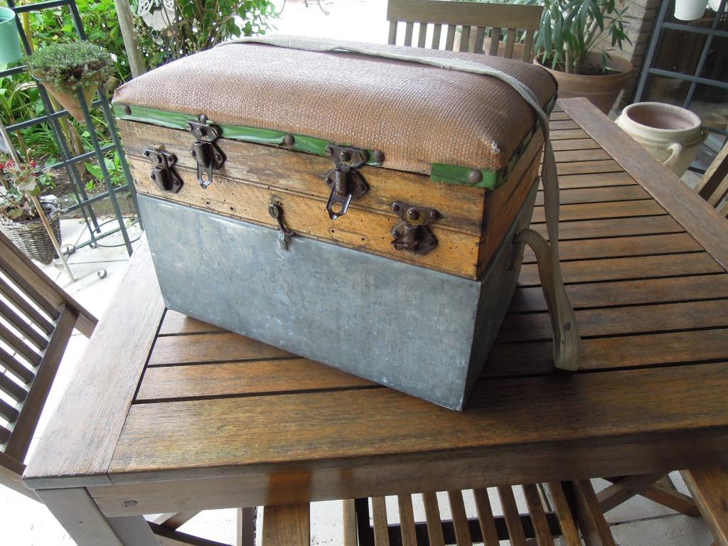 siège panier à poisson en skay coffre zinc et bois, Enlèvement ou Envoi, Utilisé, Coffre ou Sac